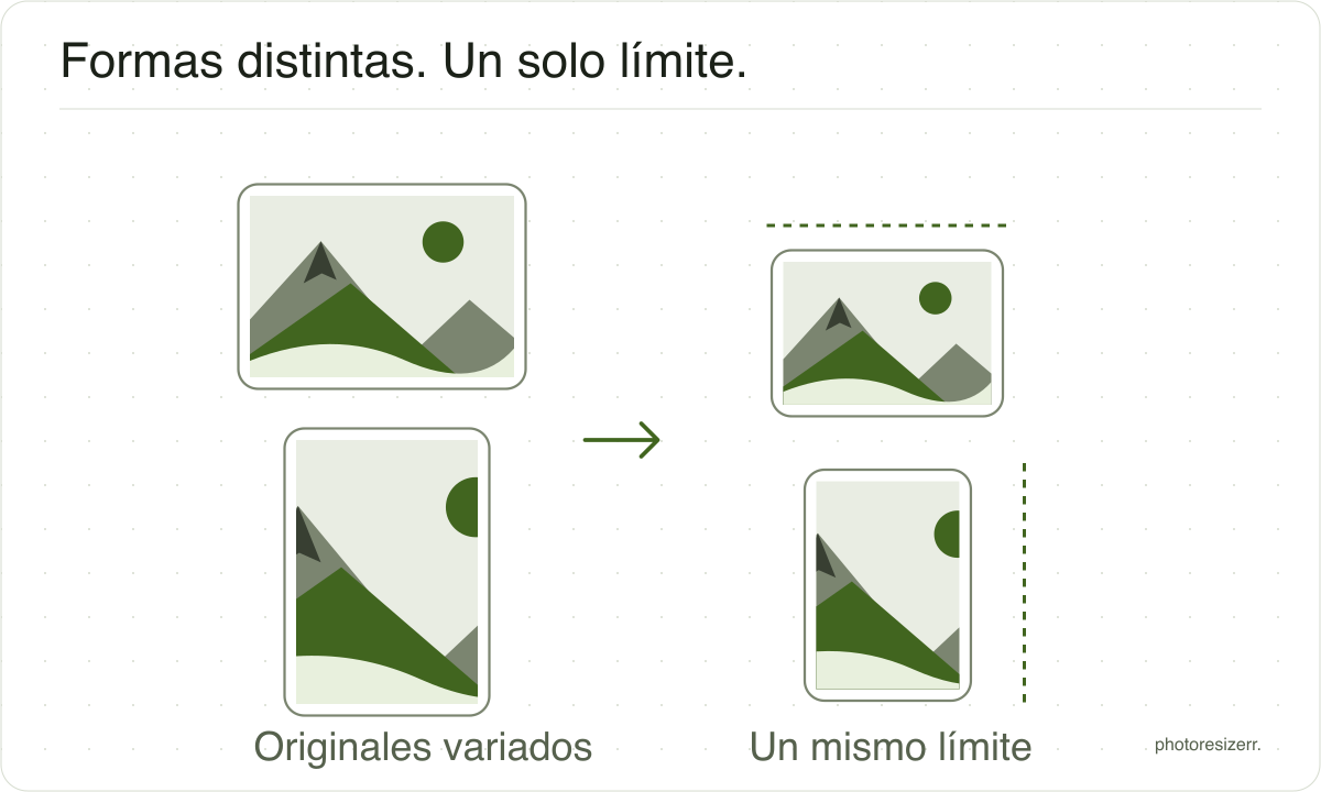 Imágenes verticales y horizontales se reducen en proporción para que su lado más largo comparta un límite.