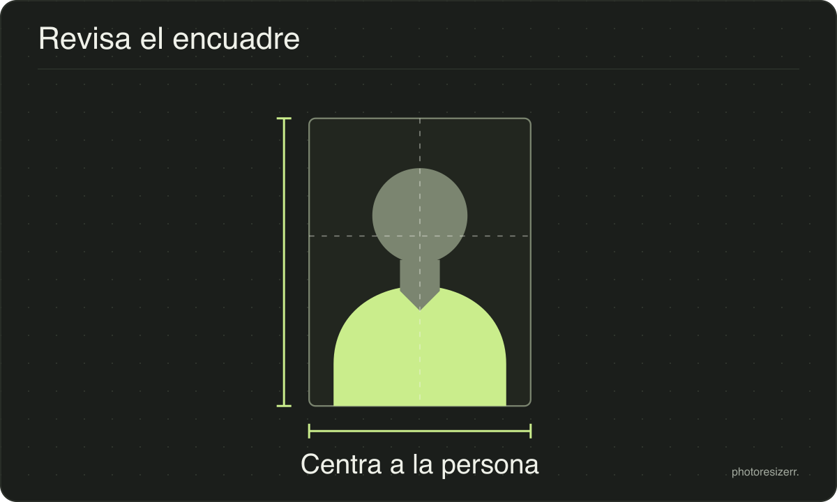 Una silueta neutra de cabeza y hombros dentro de un marco vertical con guías centrales.