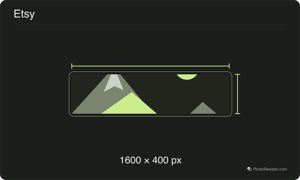 Un marco de imagen para Etsy dibujado con las proporciones de 1600 × 400 px de esta página.