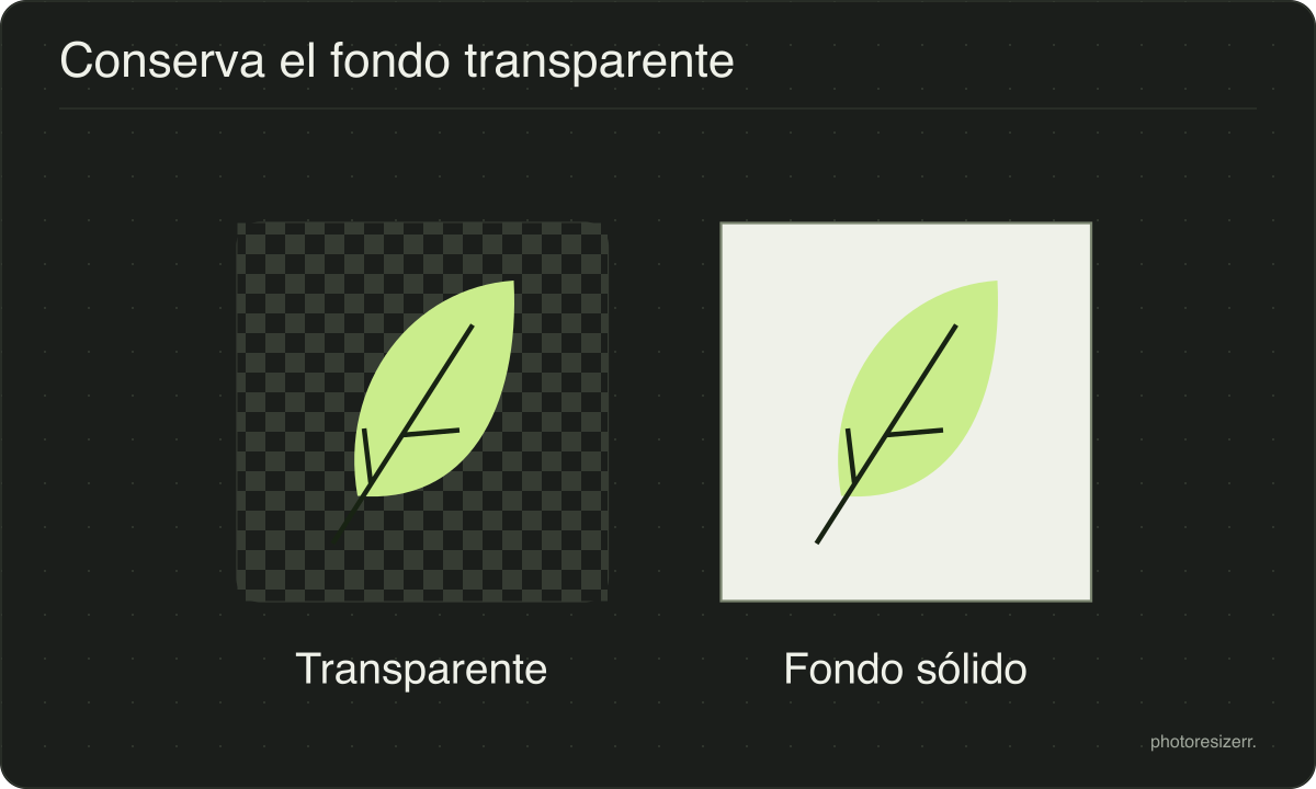 Una hoja sobre un fondo de cuadros transparente, comparada con la misma hoja sobre un fondo sólido.
