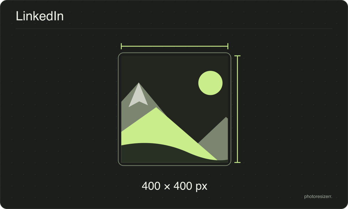 Un marco de imagen para LinkedIn dibujado con las proporciones de 400 × 400 px de esta página.