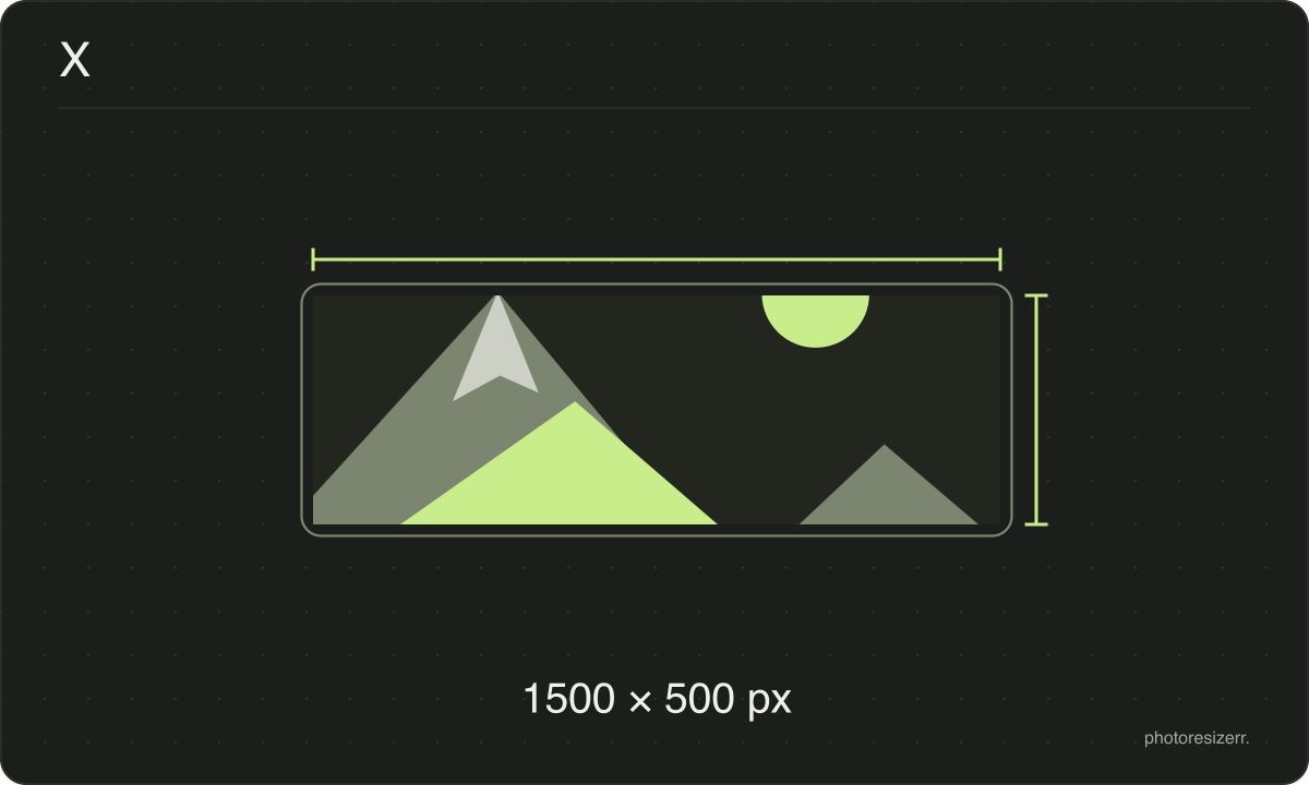 Un marco de imagen para X dibujado con las proporciones de 1500 × 500 px de esta página.