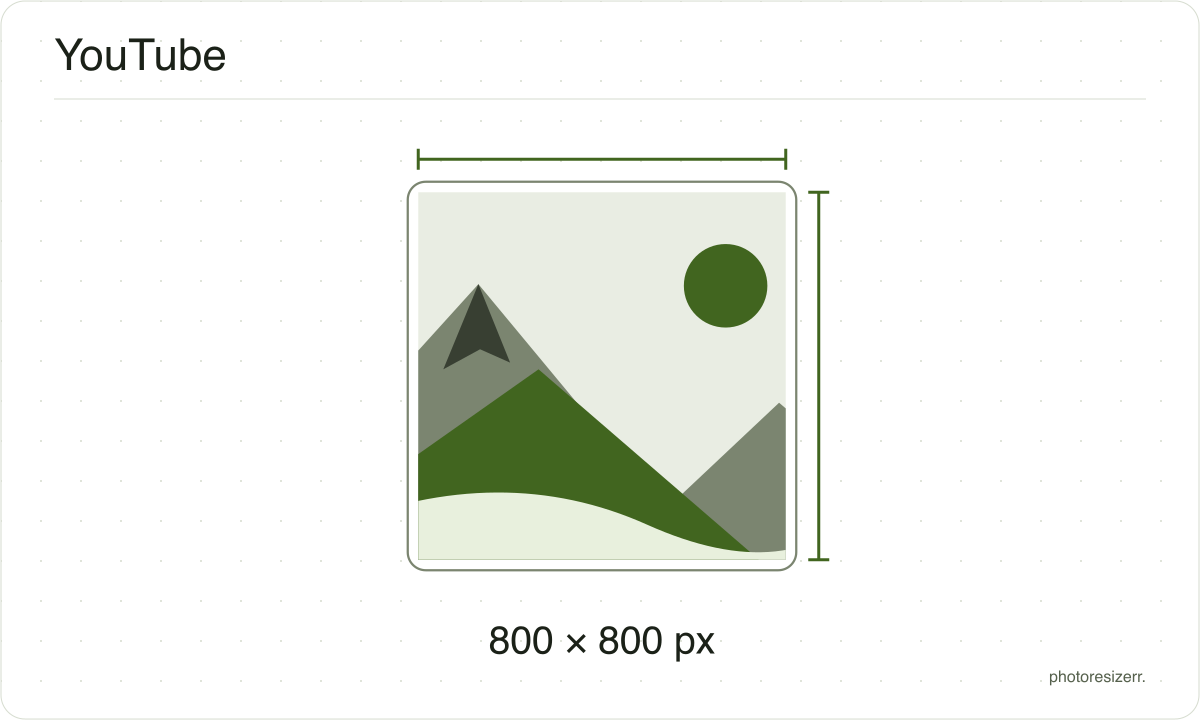 Un marco de imagen para YouTube dibujado con las proporciones de 800 × 800 px de esta página.