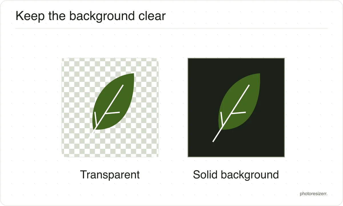 A leaf on a transparency checkerboard is compared with the same leaf on a solid background.