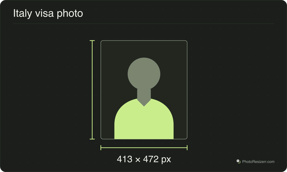 A neutral portrait silhouette in a 413 × 472 px frame matching this tool’s output preset.