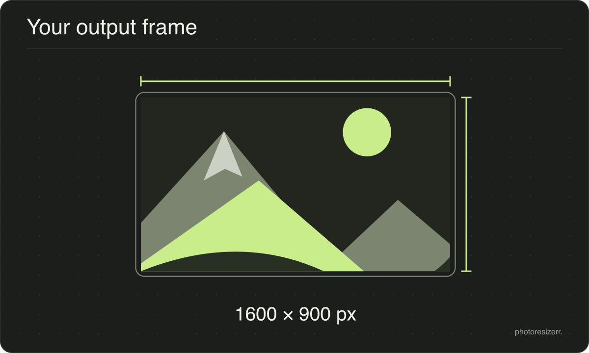 A frame with 1600 × 900 pixel dimensions drawn to proportion.