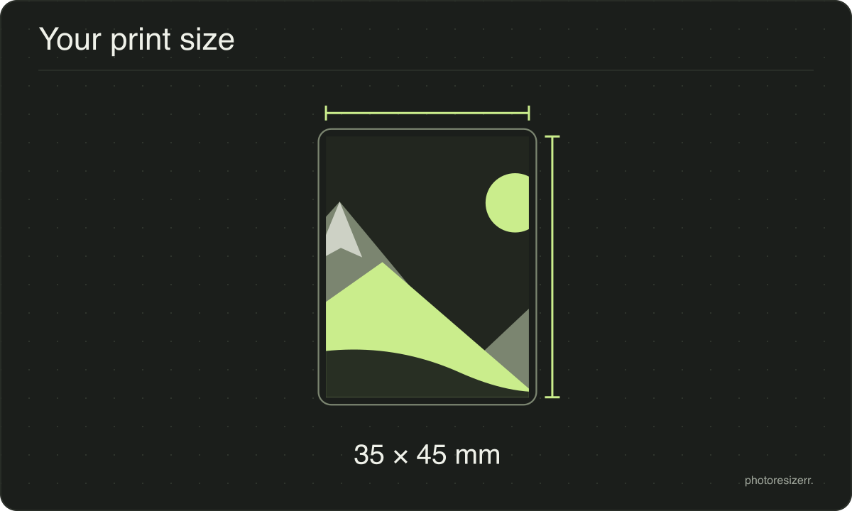 A frame drawn to the 35 × 45 mm proportion, marked 413 × 531 pixels at 300 DPI.