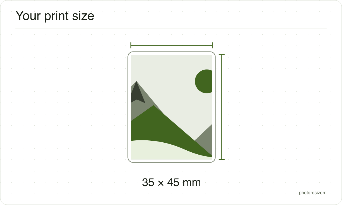 A frame drawn to the 35 × 45 mm proportion, marked 413 × 531 pixels at 300 DPI.