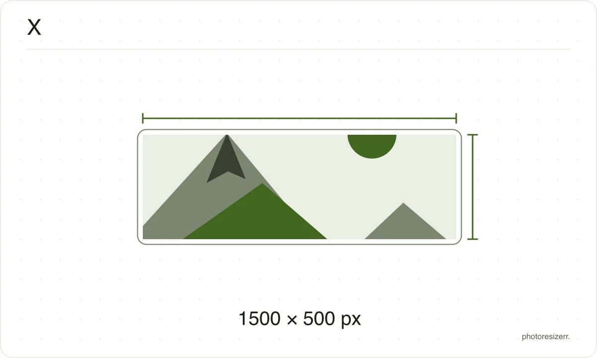 A X image frame drawn at the 1500 × 500 px proportions of this page’s preset.