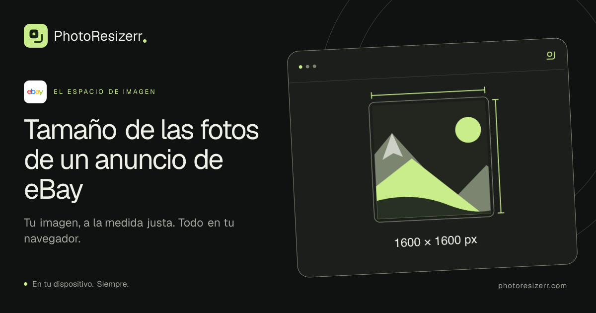 La tarjeta de vista previa de Tamaño de las fotos de un anuncio de eBay