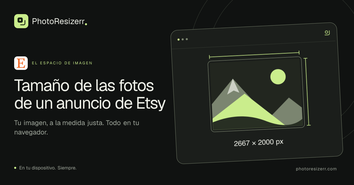 La tarjeta de vista previa de Tamaño de las fotos de un anuncio de Etsy
