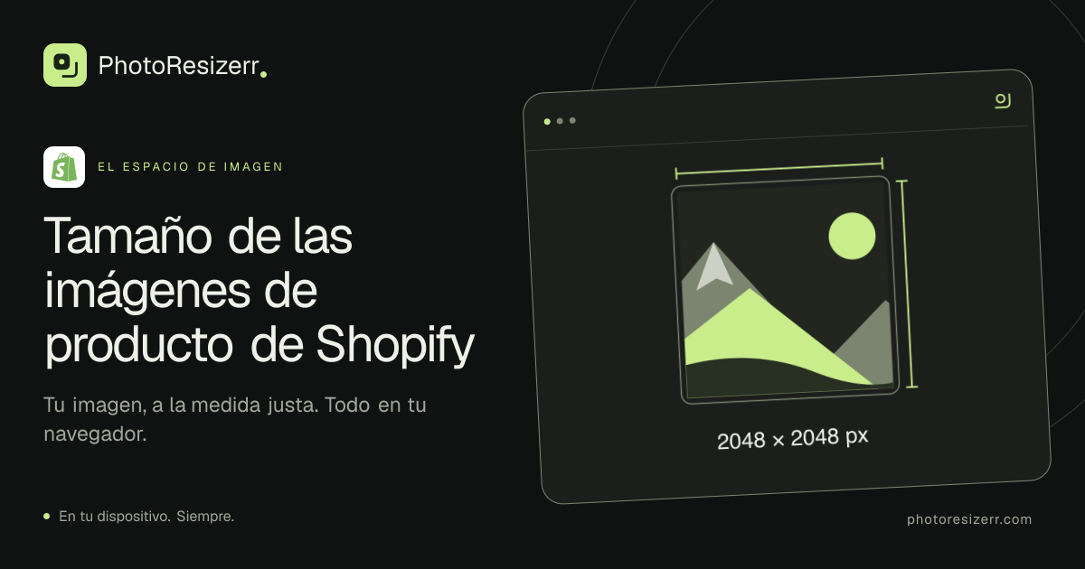 La tarjeta de vista previa de Tamaño de las imágenes de producto de Shopify