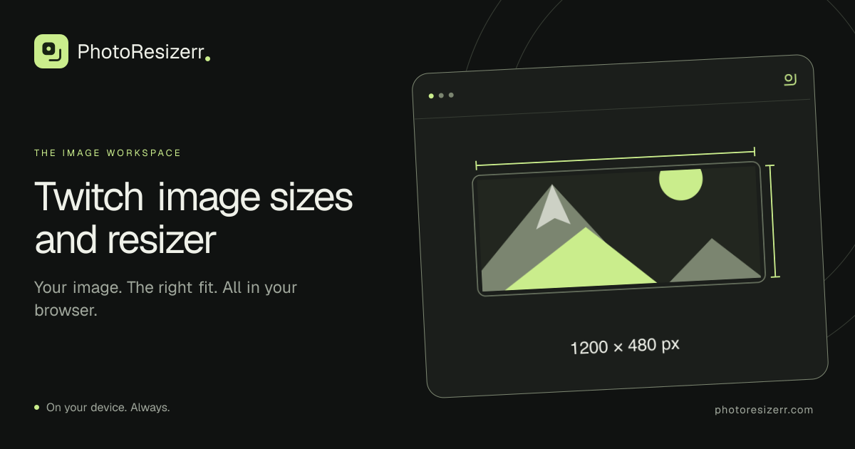 The preview card for Twitch image sizes and resizer